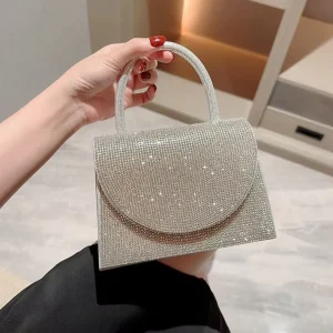 Small Women Clutch Bags Rhinestone Dinner Dress Evening Bag Clutch Purse with Metal Handle and Chain Dinner Handbags for Women