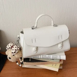 Small Women Satchel Bag PU Leather Crossbody Shoulder Bag Flap Handbag with Charm