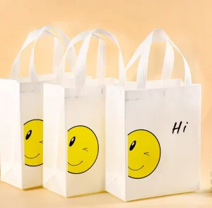 Smiley Face Non Woven Reusable Tote Bag Screen Printing Gift Bag