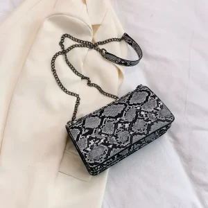 Snake Print Chain Crossbody Bag Custom Logo PU Leather Women’s Shoulder Purse