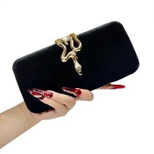 Socialite Fashion Snake Lock Buckle Crossbody Evening Clutch Bag with Polyester Lining for Party & Banquet