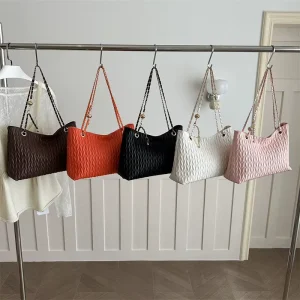 Soft Textured Women Hobo Bag Chain Strap Large Capacity Pleated Shoulder Crossbody Tote Handbag Sacs