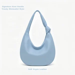Soft Vegan Leather Crescent Bag Knot Handle Hobo Handbag Minimalist Underarm Shoulder Purse for Women Custom Logo