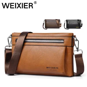 Soft Waterproof PU Leather Vintage Messenger Bag Custom Logo Wear Resistant Handbag Luxury Men’s Crossbody Bag