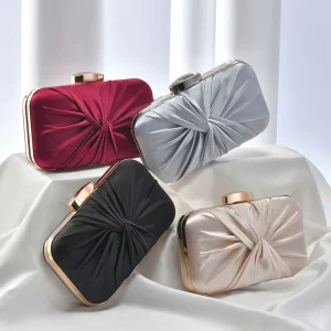 Solid Color Evening Clutch Bag Pleated Design Classic Style Purse