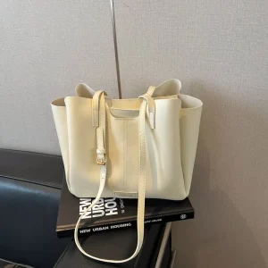Solid Color Large Capacity Straps Zip Closure Waterproof Anti Theft Lady Fashionable PU Tote Bag for Women Daily Use