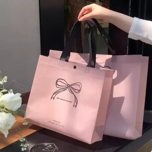 Solid Color Simple Hidden Button Snap Non Woven Biodegradable Tote Bag Handbag Gift Storage Clothing Custom Logo