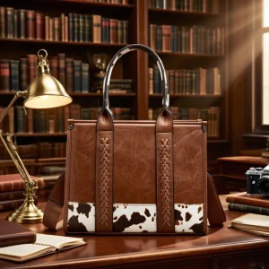 Solid Color Striped Retro Tote Bag Handbag Zipper Cow Pattern Crossbody Bag for Women