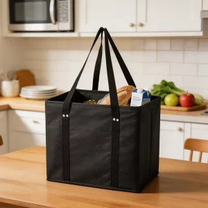 Spacious Foldable Non Woven Tote Basket Reusable with Reinforced Handles Customizable Color for Household Essentials