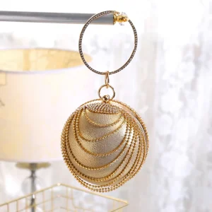 Spherical Rhinestone Party Bags Supplier Woman Bags Handbags Crystal Tassel Round Gold Evening Bags for Ladies