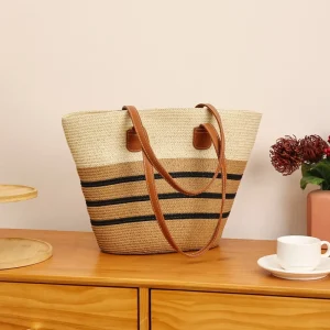 Splicing Colors Straw Bags Fashionable Beach Bags Summer Large Capacity Tote Shopping Bags Products