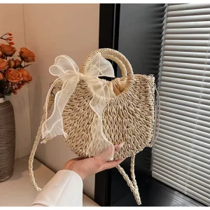 Spot Factory Direct Paper Rope Straw Lady Fashion Crossbody Bag Drawstring Closure for Daily Use