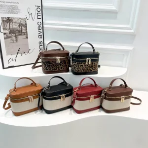 Spring New Bucket Bags for Woman Leopard PU Leather Lady’s Crossbody Bags with Zipper PU Leather Lady’s Messager Handbags