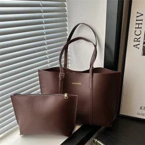 Spring New Shoulder Bag Trendy Minimalist Large Capacity Tote Bag Pu Leather Retro Handbag With Wallet