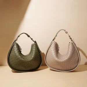 Spring Summer Fashion Casual Single Shoulder Crossbody Genuine Cowhide Leather Bag New Woven Crescent Niche