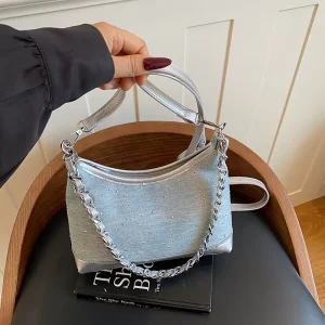 Spring Summer New Niche PU Denim Women’s Shoulder Underarm Crossbody Bag Fashionable Western Style Zipper Single