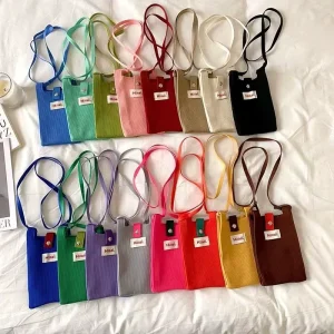Spring Summer New Solid Color Knitted Fashionable Mini Small Bag Couple Coin Purse Shoulder Crossbody Phone Bag