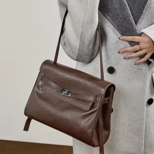 Spring Summer New Women’s Fashion Genuine Leather Tote & Bucket Bag Large Capacity Commute Versatile Shoulder Bag No Zipper