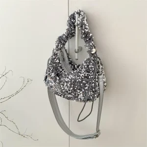 Spring Summer Sequin Zipper Handbag Pleated Trendy Hand carrying Single shoulder Korean Style Niche High end Crossbody Bag