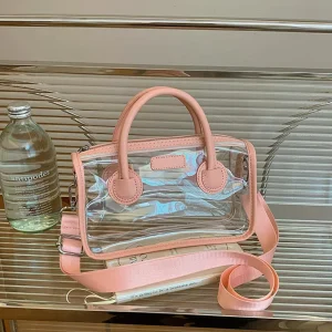 Spring Summer Transparent PVC Small Handbag Women’s Ins Style Korean Style Contrast Color Shoulder Bag Water-repellent Bag