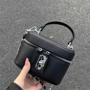 Square Box Women’s Handbag Litchi Pattern Mobile Phone Coin Purse Two Straps Cover Shoulder Crossbody Bag Locking