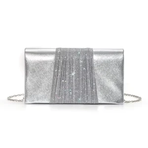 Square PU Leather Chains Clutch Evening Party Handbag Shiny Fashion Women High Quality