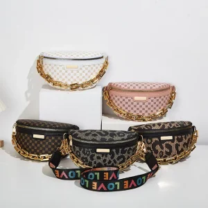 Star Pockets Retro Crossbody Leopard Print Chest Bag School Shoulder Travel Tote Korean Chain Bag Valentine’s Day Gift