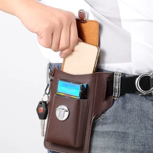 Stocked Horizontal Belt Bag Factory PU Leather Cell Phone Holster Mobile Phone Belt Bag for Men Gifts