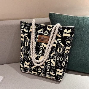 Storage Bag Printed Canvas Tote Bag for Women Recyclable Feature Screen Pattern Cartoon Design for Daily Shopping Gifts