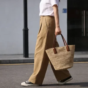 Storage Hand Straw Weave Bag Summer Natural Straw Beach Bag Portable Casual Tote Bag
