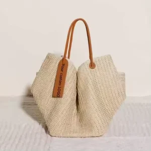 Straw Bag Large Capacity Holiday Straw Beach Bag Travel Leisure Woven Straw Beach Tote Bag