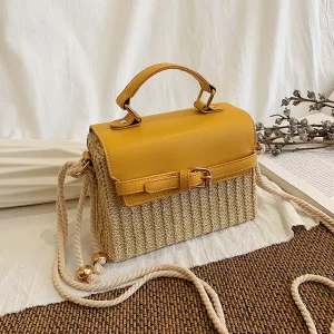 Straw Bag New Girl Woven Bag Japanese Style Simple Shoulder Crossbody Small Square Portable Rattan Woven Straw Bag