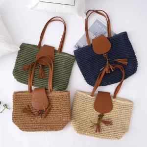 Straw Bag Paper Woven Toquilla Tote Bag for Women Summer
