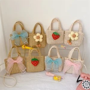 Straw Bag Summer Korean Version Fashion the Basket Girl Kid Beach Straw Hand Bag
