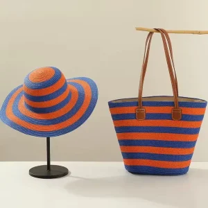 Straw Bag Women’s Large Capacity Shoulder Bag Set Versatile Seaside Shoulder Bag Straw Hat
