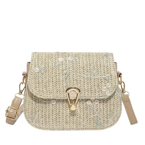 Straw Bag Women’s Small Fresh Lace Flower Woven Saddle Bag Fashionable Shoulder Messenger Bag
