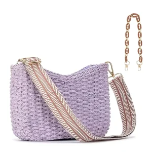 Straw Bag for Women Summer Shoulder Purse with Chain Colorful Paper Straw Shoulder Summer Beach Bag