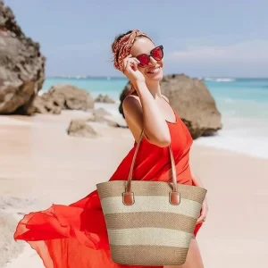 Straw Bags for Women Travel Straw Totes Bag Summer Woven Shoulder Bag Handbag