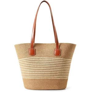 Straw Bags for Women Travel Straw Totes Bag Summer Woven Shoulder Bag Handbag