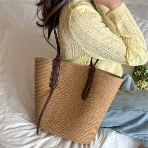 Straw Bags for Women Travel Straw Totes Bag Summer Woven Shoulder Bag Handbag