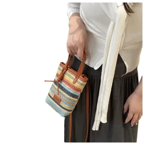 Straw Colorful Striped XL Waterproof Eco Friendly Durable Summer Portable Cell Phone Purse Crossbody Bag