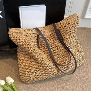 Straw Handbags Hand Woven Summer Beach Shoulder Bag Natural Large Straws Bag for Women