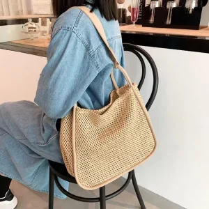 Straw Material Reusable Tote Bags Strong Durability Eco Friendly Utility Tote Bag
