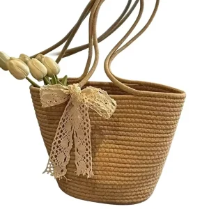 Straw Tote Bag Large Capacity Summer All Match Shoulder Seaside Vacation Travel Beach Woven Nordic Cotton Lining