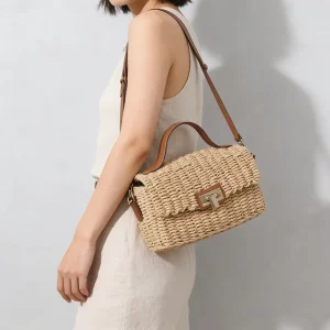 Straw Woven Fashion Vintage Casual Summer Natural Color Single Cover Hand Purses Shoulder Bag Women’s Handbag