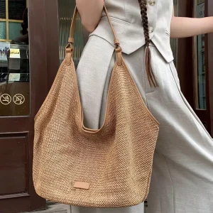 Straw Woven Hobo Bag Large Capacity Summer Shoulder Bag for Women Beach Travel Tote