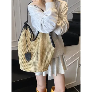 Straw Woven Mommy Tote Bag Large Capacity Niche Beach Holiday Shoulder Bag for Women