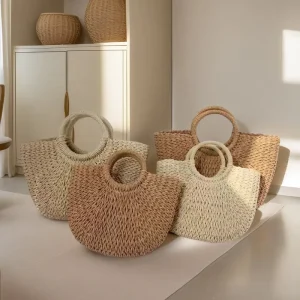 Straw Woven Women’s Summer Beach Bag Wicker Handheld Straw Tote Shoulder Bags for Women