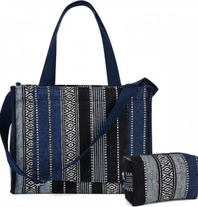 Striped Polyester Tote Bag Women Travel Crossbody Bag Purse Shoulder Bags Work Handbags Everyday Hobo Bag Magnetic