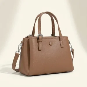 Structured Pebbled Leather Satchel Bag Women Adjustable Buckle Handle Handbag Small Grained Shoulder Purse Vintage Chic